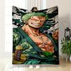 "Green-haired Warrior with Swords Design Warm Blanket Flannel Blanket for Bedroom, Living Room, Sofa, and Nap Sofas"