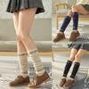 Women Winter Faux Wool Long Leg Warmers Snowflake Dots Knit Warm Over Knee Socks  Navy Blue