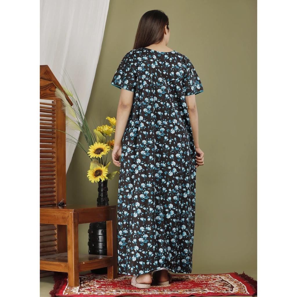 Schönes Baumwoll-Schlafkleid mit Aufdruck Nachthemd Indische Frauen Nachtwäsche Maxi-Nachthemd