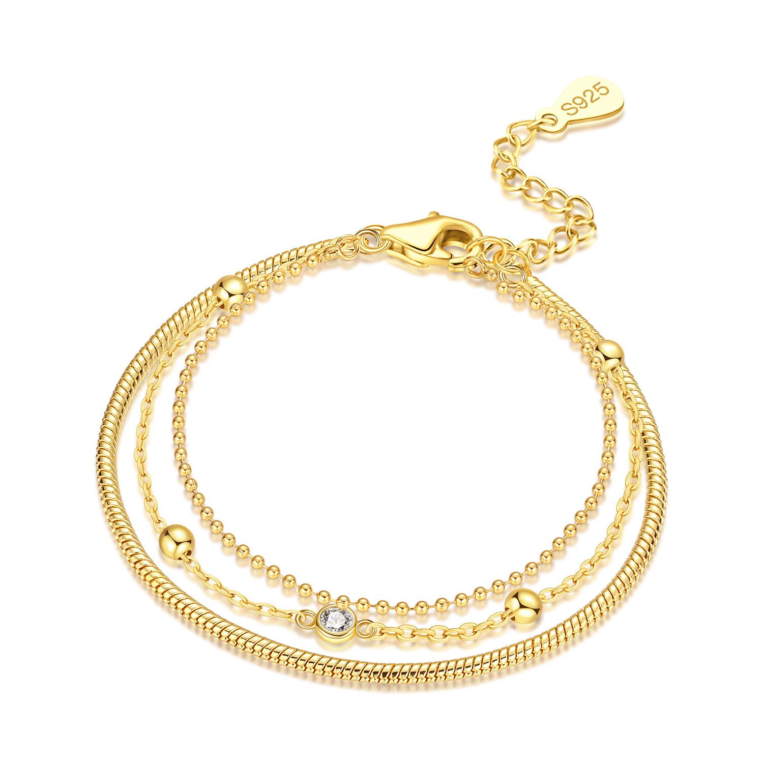 Orstarry New 925 Silver Three Layers Bracelet Chain Link Women Bracelet Jewelry Party Trendy Gifts