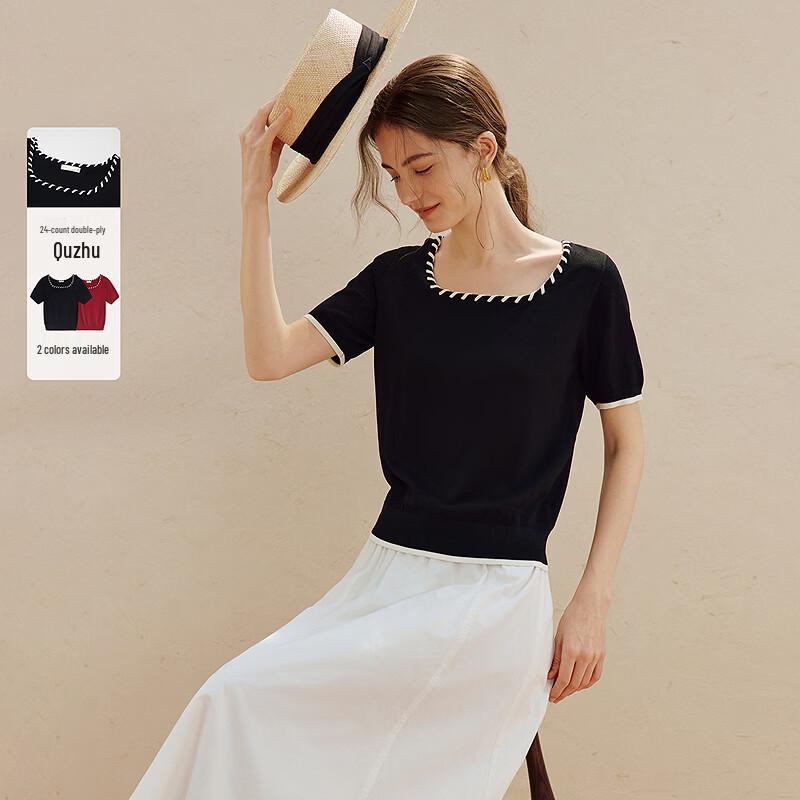 

INMAN Ribbed Square Collar Short Sleeve Knit Top M