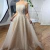 Off-white tube top A-word beaded long dress party celebrity host art test performance evening dress LA11009