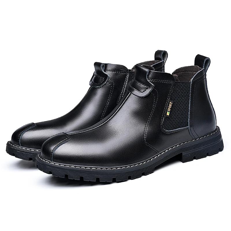 2024 Autumn Winter Black Ankle Boots Men Comfortable Warm Plushed Leather Men's Chelsea Boots Classic Tooling Boots botas hombre