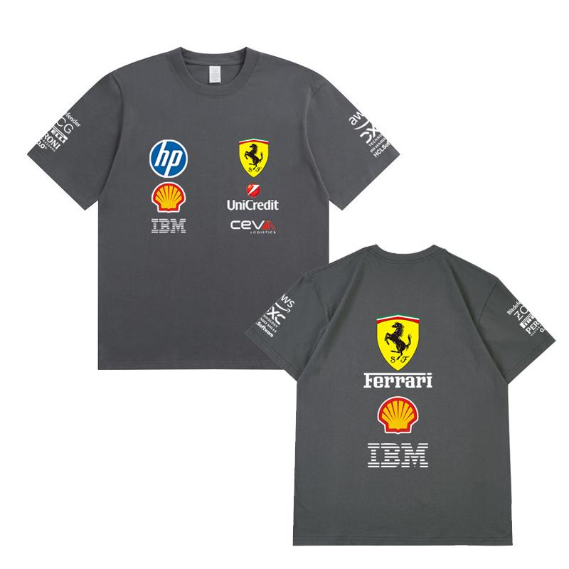 Camiseta Oversized de Casal Ferrari F1 Racing Estampa Clássica de Logo de Patrocinador Manga Curta Casual de Motorsport Streetwear