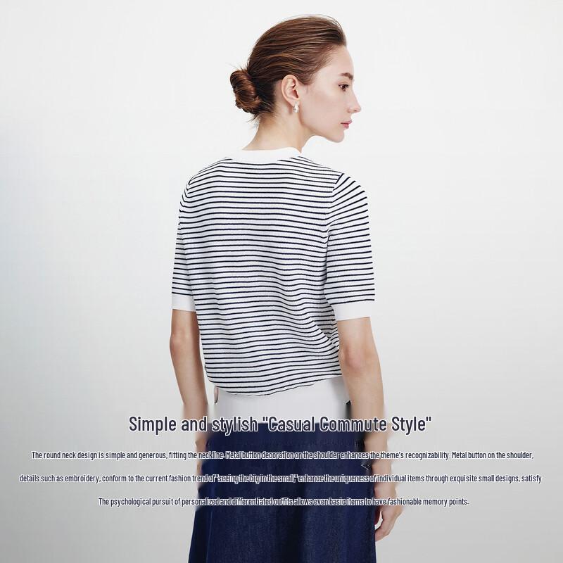 Navigare Women's Textured Striped Knit Short Sleeve T-Shirt