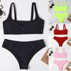 Women Striped Push Up High Cut Hight Waist  Bikini Set Two Piece Swimsuit