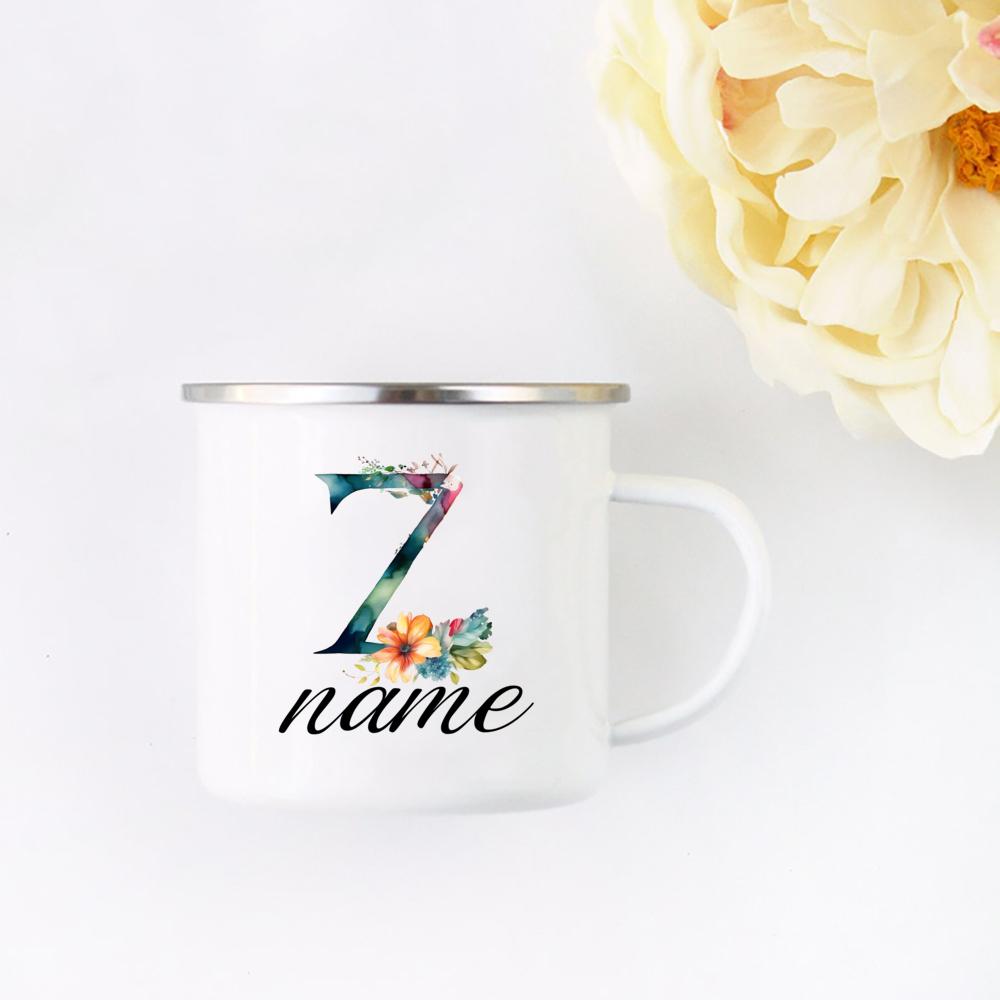 Personalisierte Blumige Initialen Namensbecher Benutzerdefinierter Name Tee Kaffee Heiße Schokolade Tasse Braut Brautjungfer Muttertag Geschenk für Sie