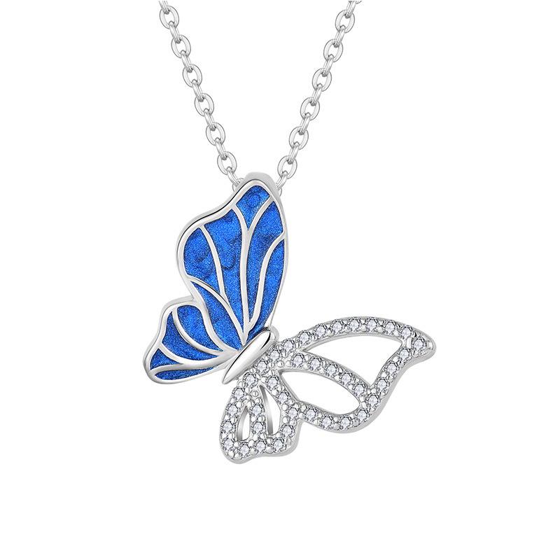 S925 Sterling Silver Korean Butterfly Necklace - Cold Style Micro-Inlaid Clavicle Chain for Women 925 Silver белого золота
