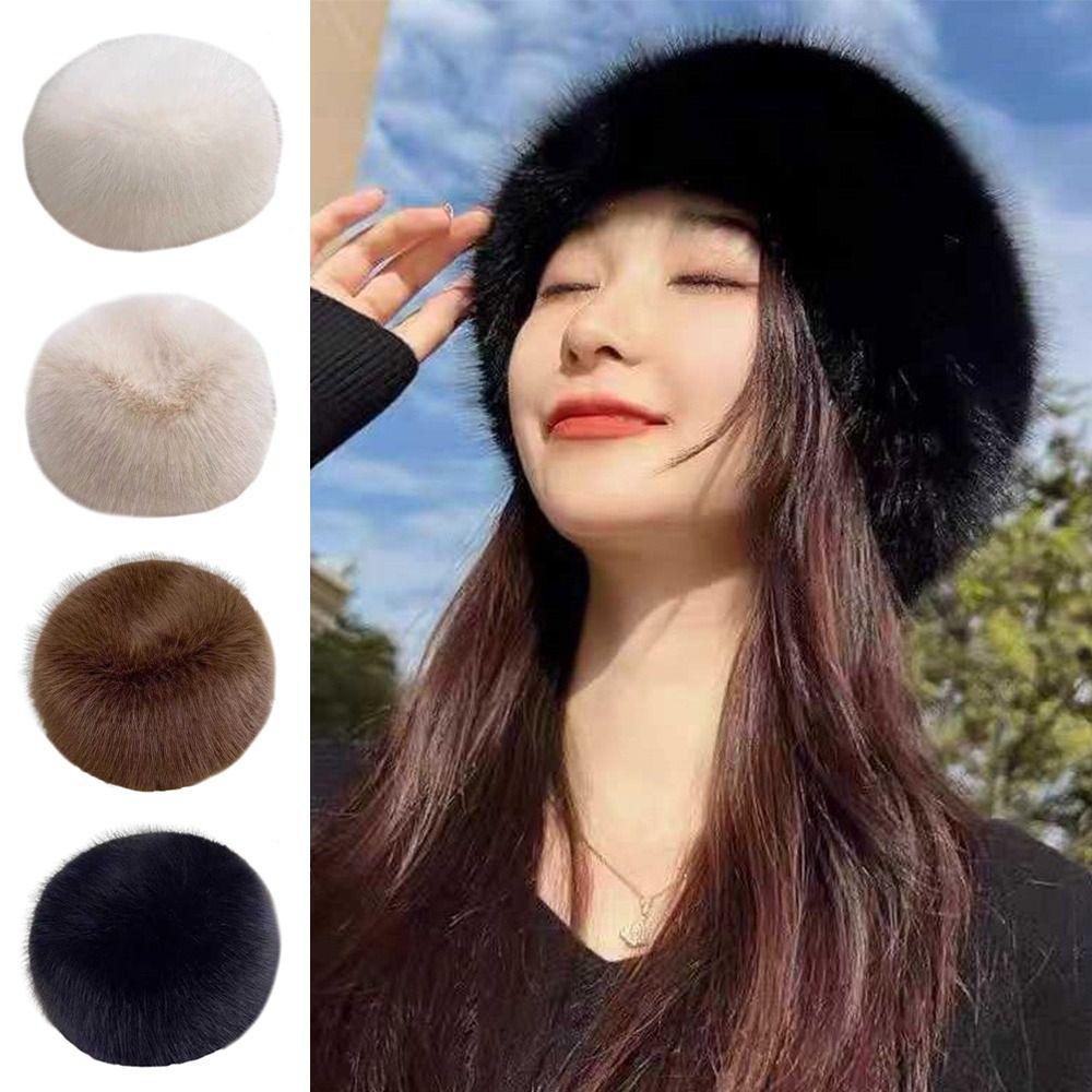 Smooth Plush Mongolian Fluffy Hat Round Top Warm Bucket Hat New Fashion Faux Fur Hat  Winter Season