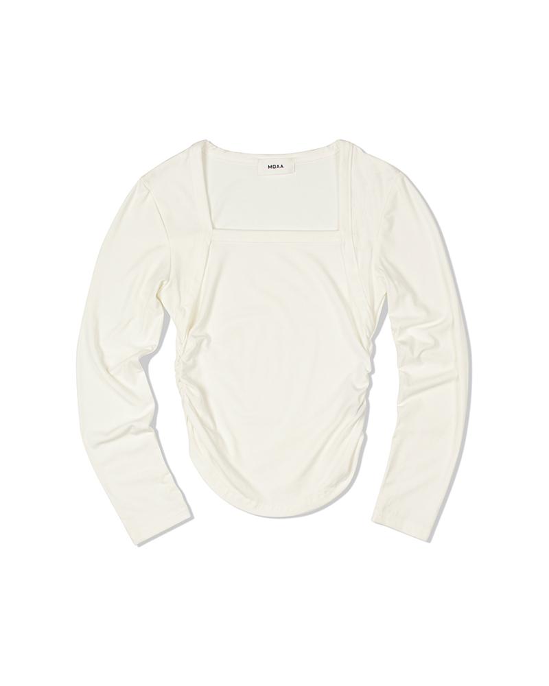 Moa Square Neck Shirred Long Sleeve (Ivory)