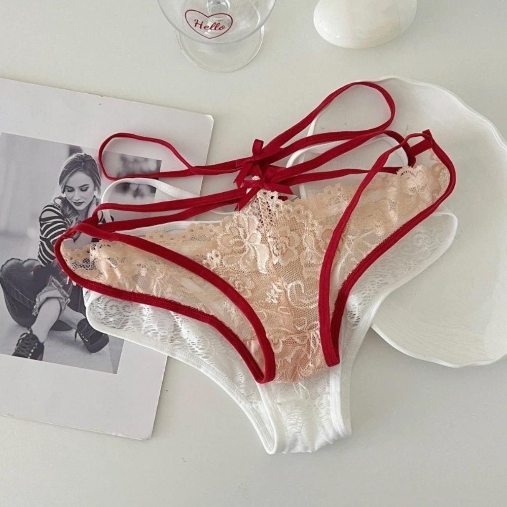 Mesh Lace Briefs Mid Waist Lace  Flower Panties Thin Belt Underwear for Women  Summer