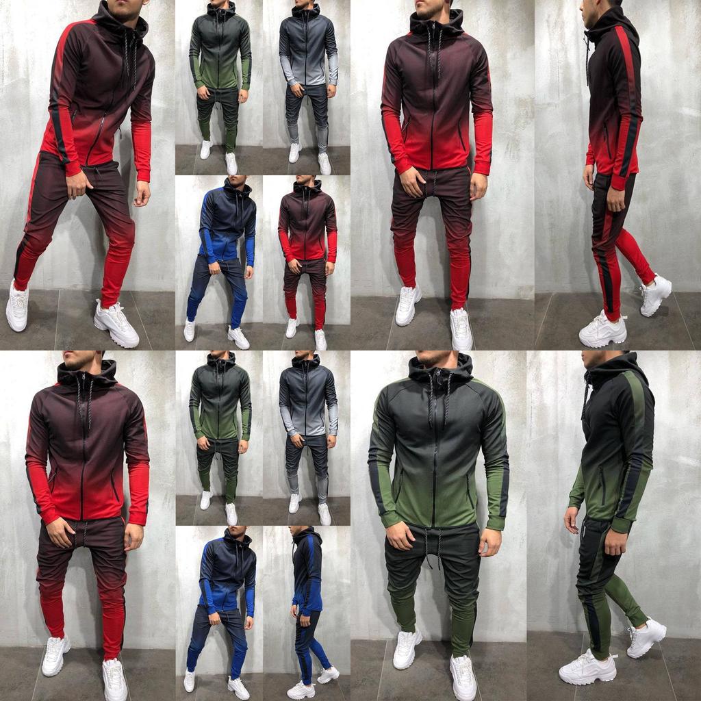 Premium Mens 2pc Tracksuit Set Hoodie And Joggers With Slim Fit And Zip Pockets