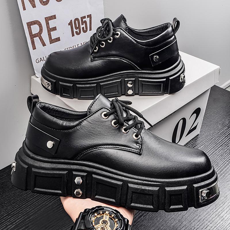 Men Platform Derby Shoes British Style Casual Genuine Leather Shoes Personalized Metal Design Fashion Thick Sole Footwear 39-44