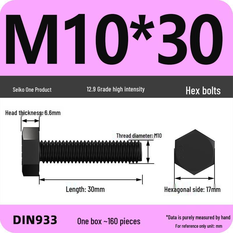 High Strength Class 12.9 Hex Bolt Set: M4-M16 Sizes