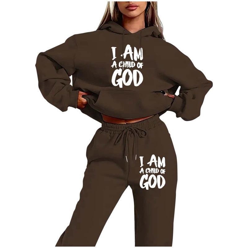 Direct supply, European and American trendy brand fleece sweater sweatpants set, new women's clothing, letter-printed hoodie women's suit
