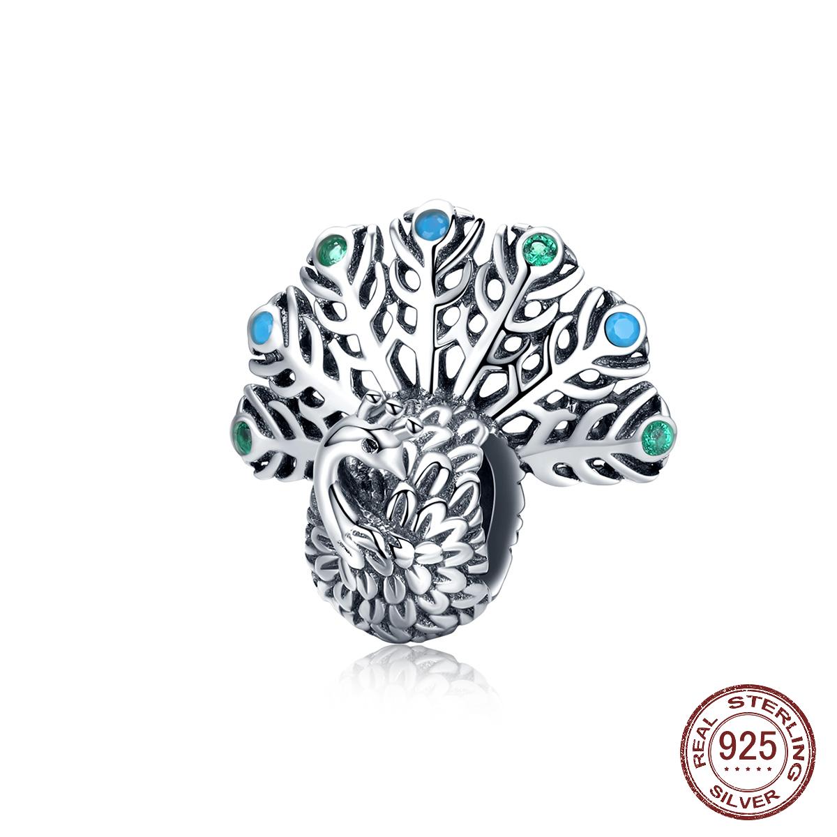 

925 Стерлинг Серебряный Симпатичные 3D Открытие Павлин Металлические бусы Шарм подходят Роскошный бренд Оригинальный браслет браслет ювелирные изделия