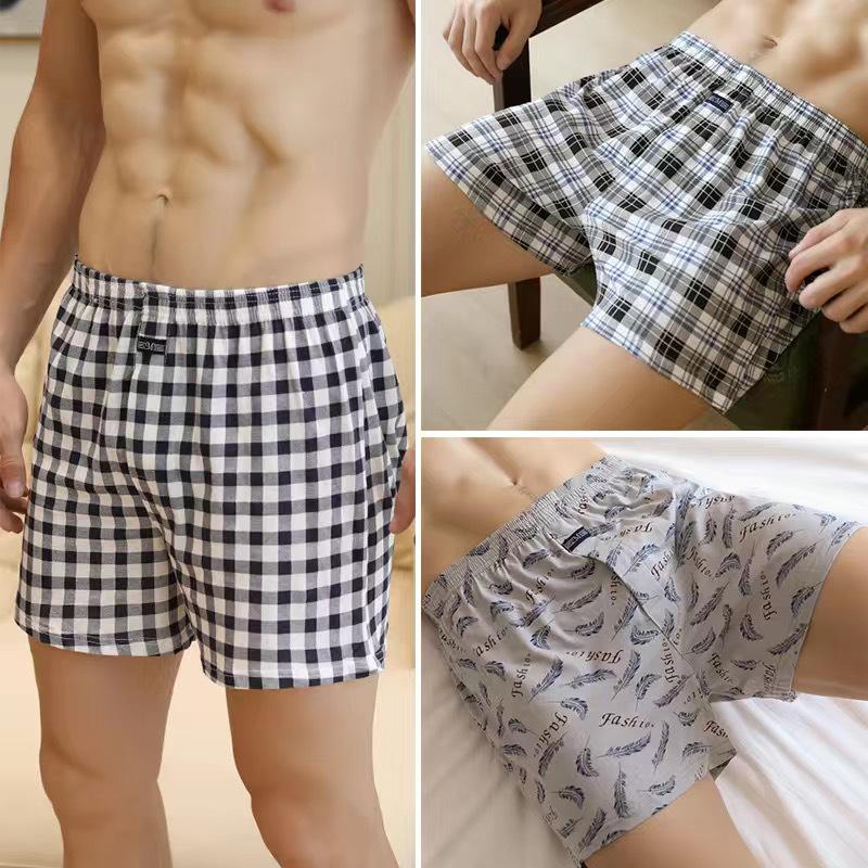 Men's High Waist Cotton Boxer Shorts - Loose Fit Sleep & Home Pants, Plus Size, Lightweight Four-Corner Design