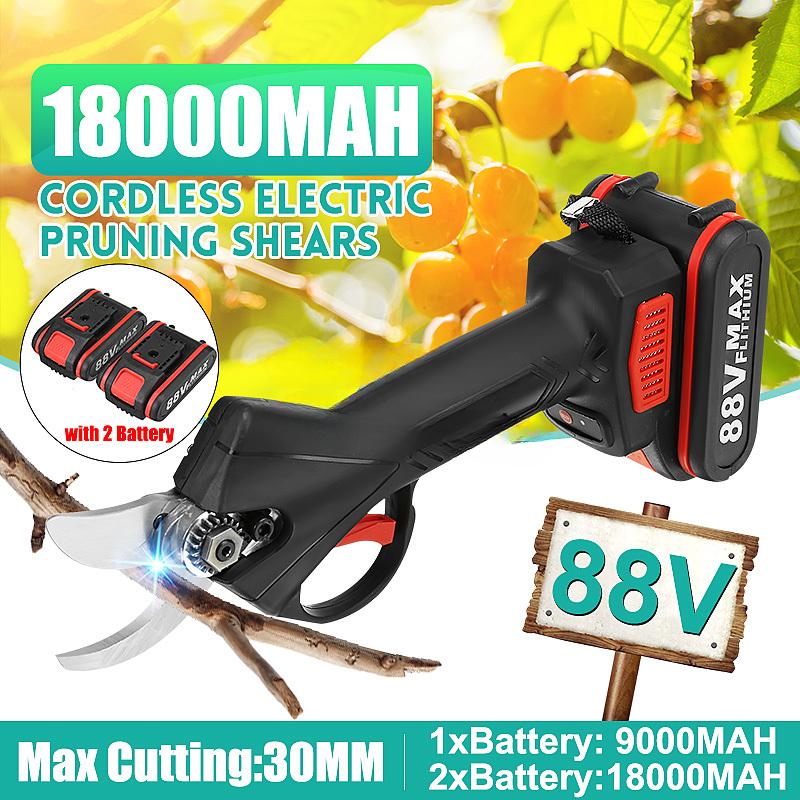 88V US Plug Cordless Electric Pruning Shears 30mm Max Cutting Garden Pruner Secateur Branch Cutter with 2 Lithium-ion Battery