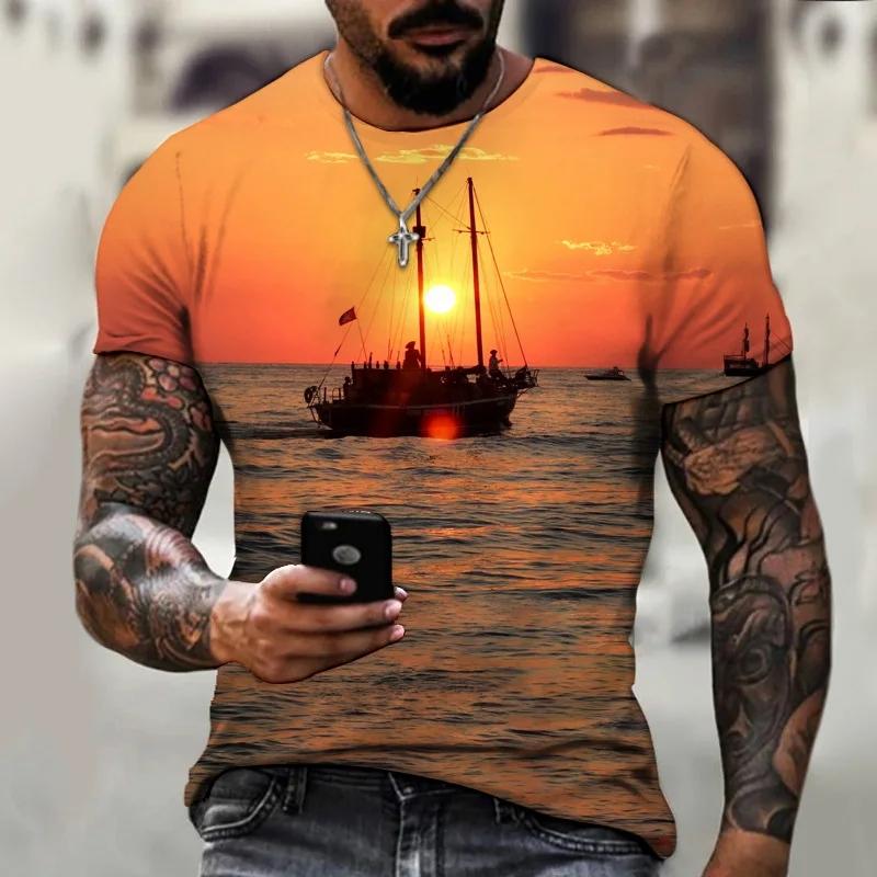 Summer New Men's T-shirt Printed Pattern Wolf Comfortable Casual Short sleeved Top Cool Style Plus Size