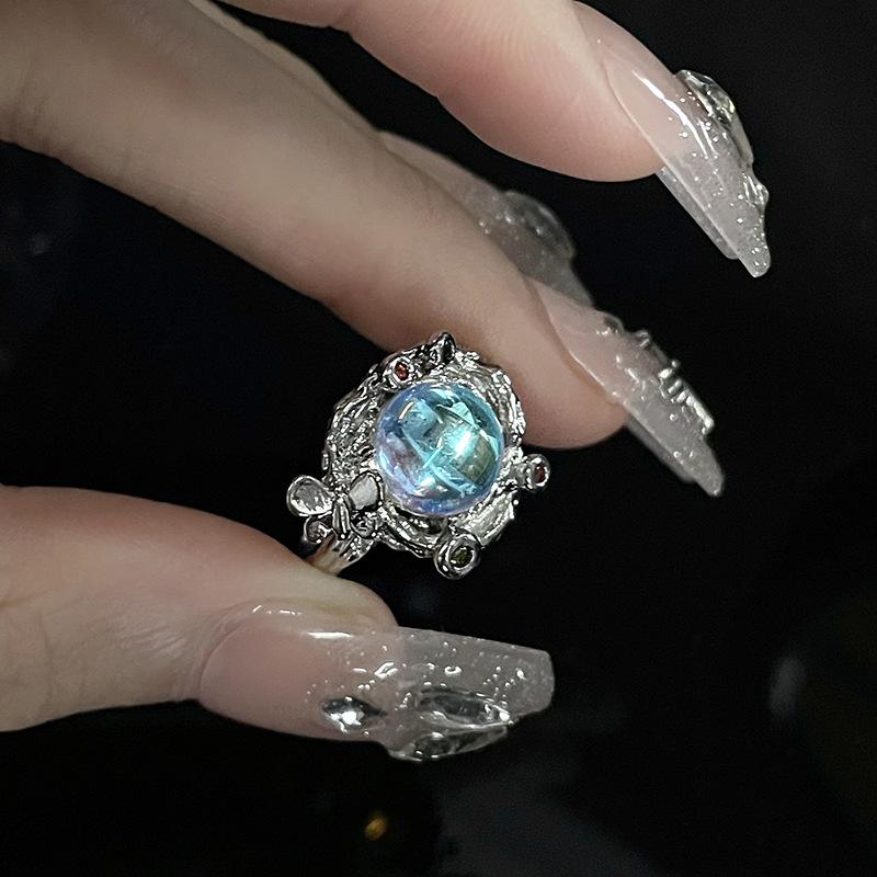 Nischendesign Kalter Wind Zirkon Mondstein Offener Ring Damenmode Französisch Unregelmäßiger Zeigefingerring