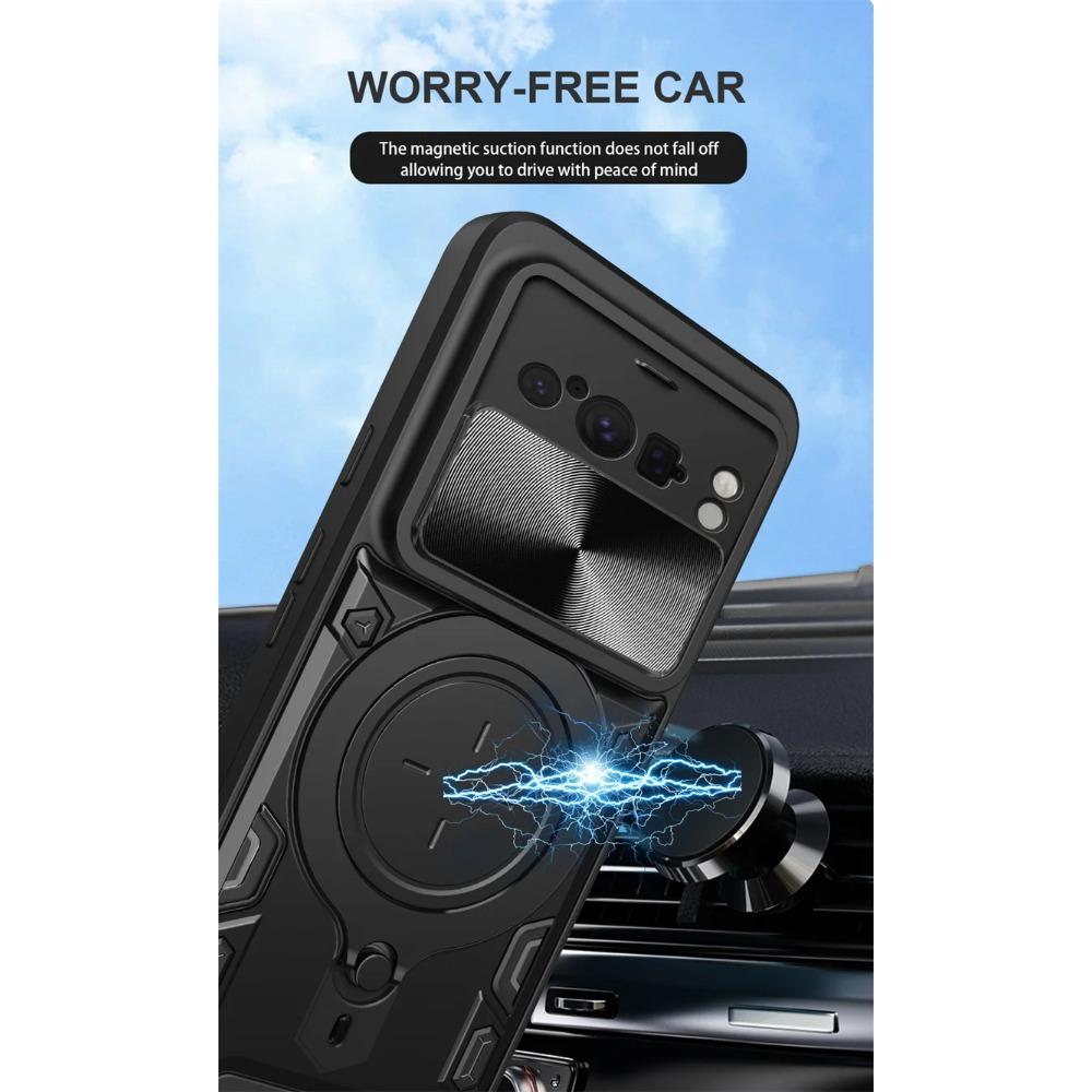 Armor Magnetic Metal Ring Stand Funda for Google Pixel8 Pro Case Slide Camera Lens Back Cover for Pixel 8 Pro 8Pro Protect Shell