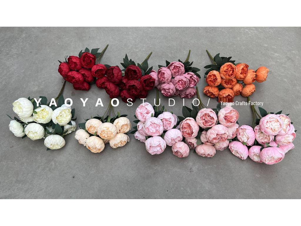 10-Head Artificial Peony Bouquet - Core-Filled Wedding & Home Décor Flower Arrangement