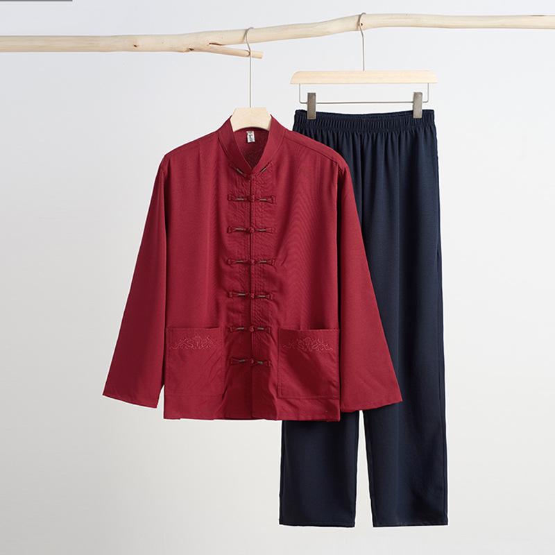 Autumn Solid Color Tang Suit for Middle-Aged & Elderly Men: Loose Fit, Large Size, Perfect for Morning Exercise & Daily Casual Wear