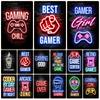 Vintage Gaming Zone Metal Plate, Neon Light Style Plaque, Gamer Quotes, Metal Sign, Painting Stickers, Playroom Poster, WY198