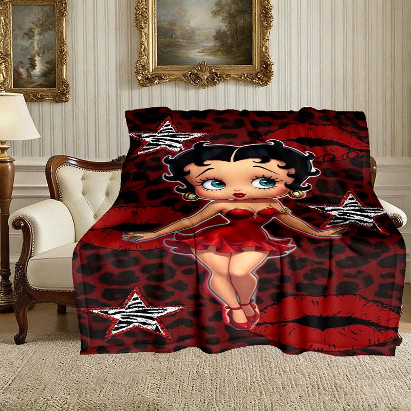 1pc Betty Boop Blanket, Home Printed Throw Blanket - Soft Blanket Gift for Family, Washable Sofa Bed Blanket