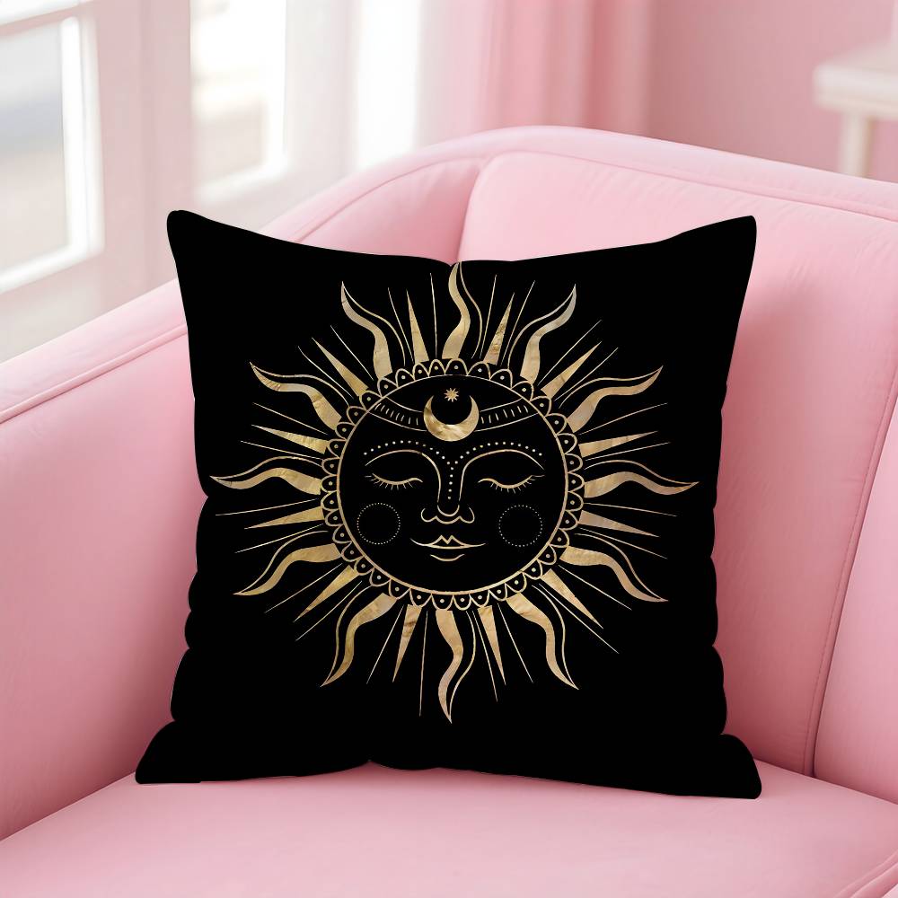 Sun Moon Mandala Series Pattern Pillow Case Anti-Dustmite Pillow Invisible Zipper Silky Short Plush Sofa Cushion Cover