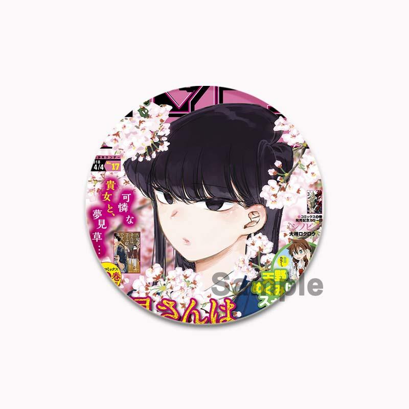 32/44/58mm Komi Cant Communicate Round Pin Cute Girl Cartoon Snap-in Brooches for Backpack Cothes Accessories Anime Collection Badge