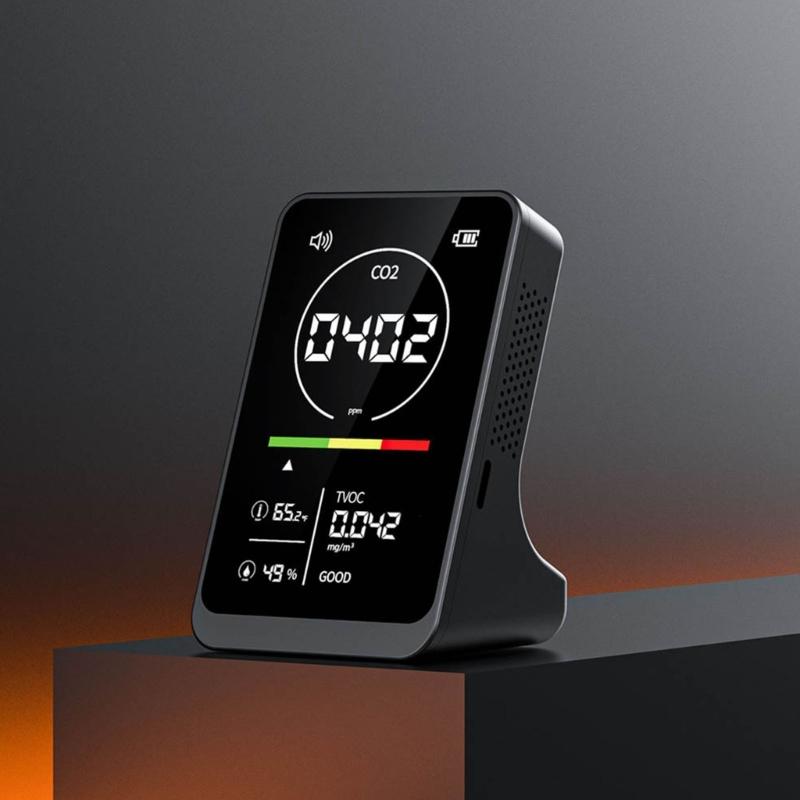 Multifunction Air Quality Monitor Measuring CO2 TVOC Temperature Humidity With Intelligent Alarm for Accurate Readings