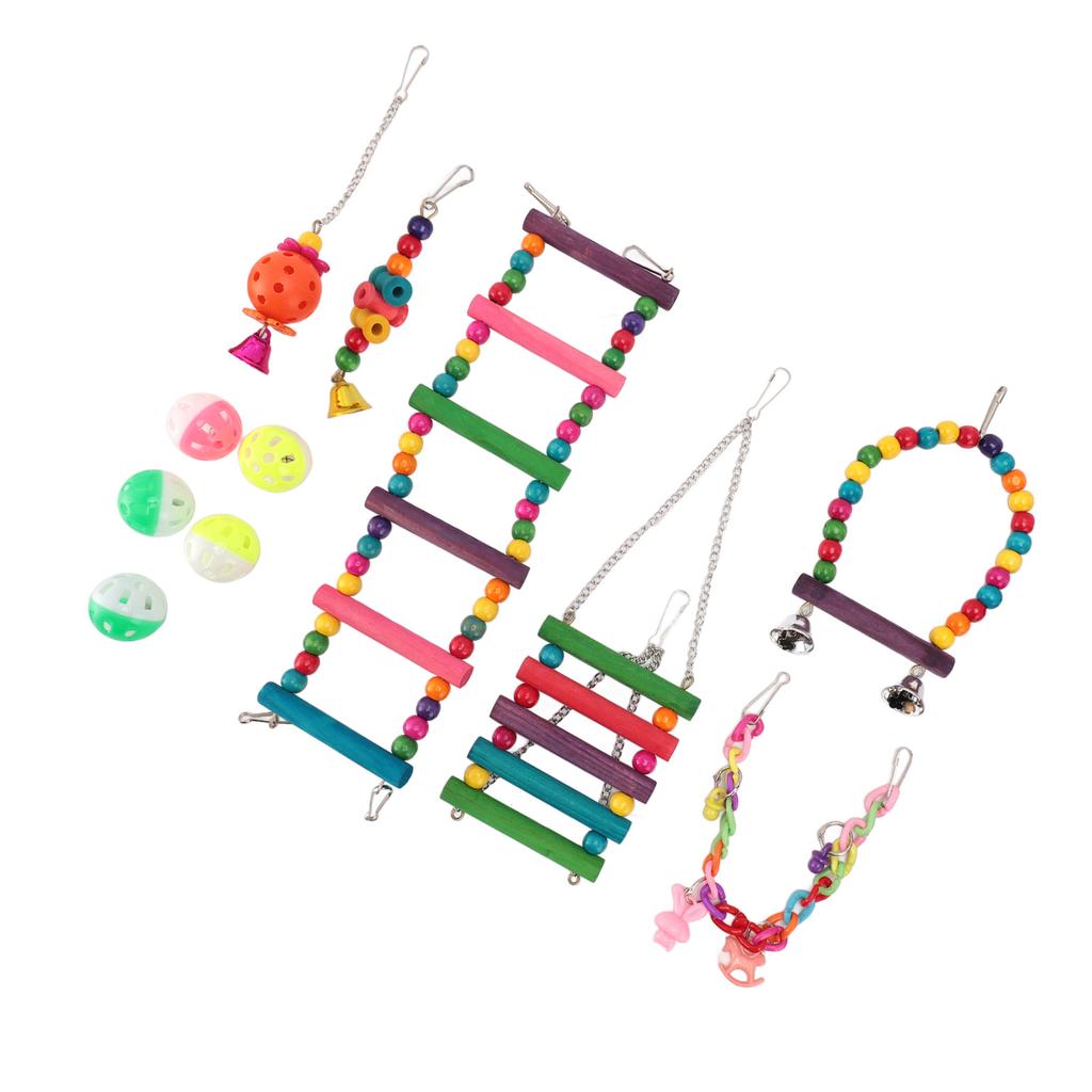 Bird Parakeet Toys Swing Hanging Standing Chewing Toy Hammock Climbing Ladder Bird Cage Colorful