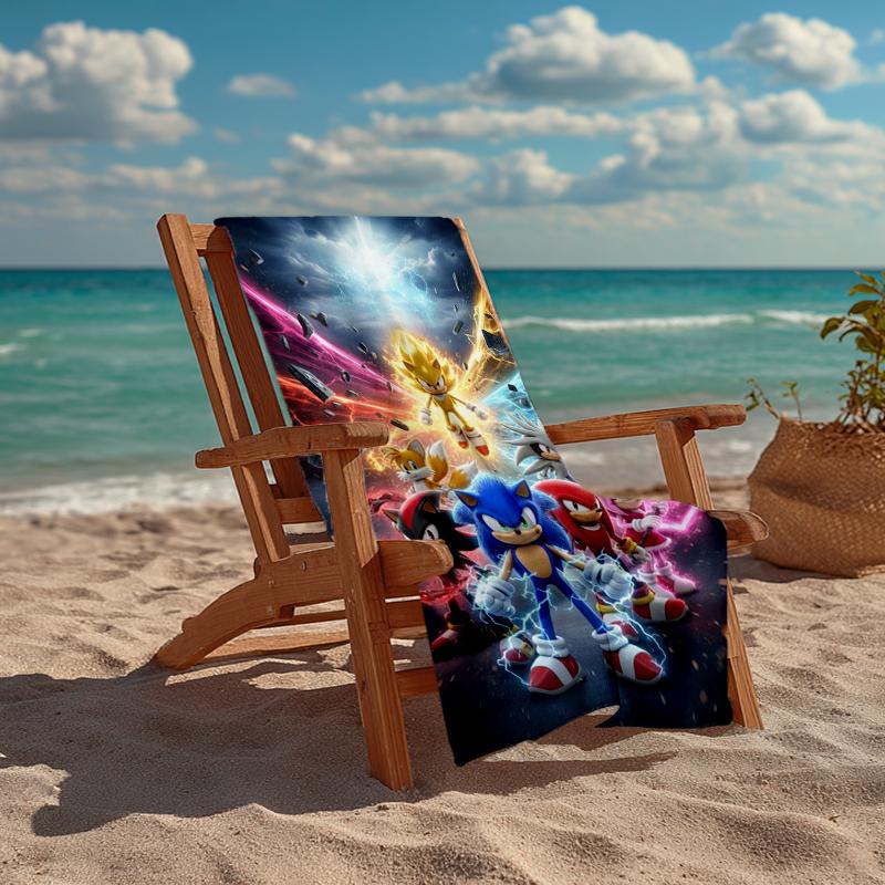 Ultra-Soft Beach Towel with Sonic Theme,Ideal for Pool - Camping, Diving - Perfect Travel Essential, Vibrant Beach Towel.
