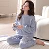 Coral Fleece Pajamas Women'S Winter Thickened Fleece Pullover Flannel Suit Can Be Worn Outside Warm Loungewear In Autumn And Winter