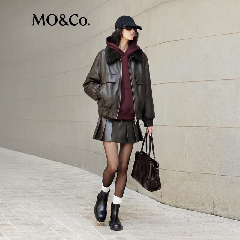 

MO&Co. Женская куртка-авиатор из ПУ со съемным меховым воротником XS
