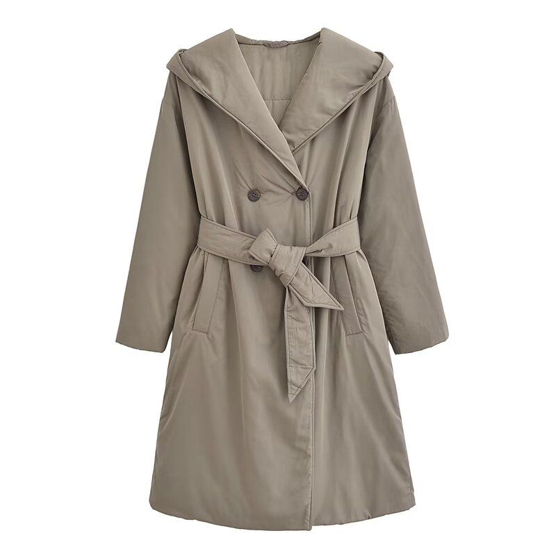 

Western Style 2023 Autumn and Winter New Women Loose Two-Color Mid-Length Cotton-padded jacket Coat Outerwear 3046295 800 Khaki M