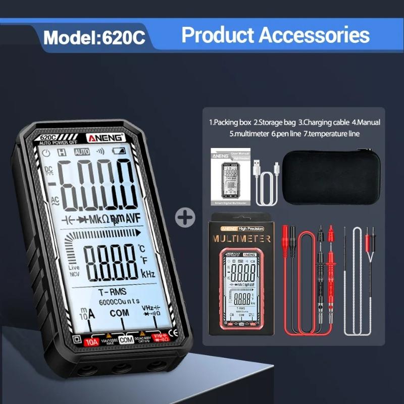 Multifunctional ANENG 620C Rechargable Digital Multimeter Professional Non-contact Voltage Induction AC/DC Voltage Meter LCD Screen Current Test Tools