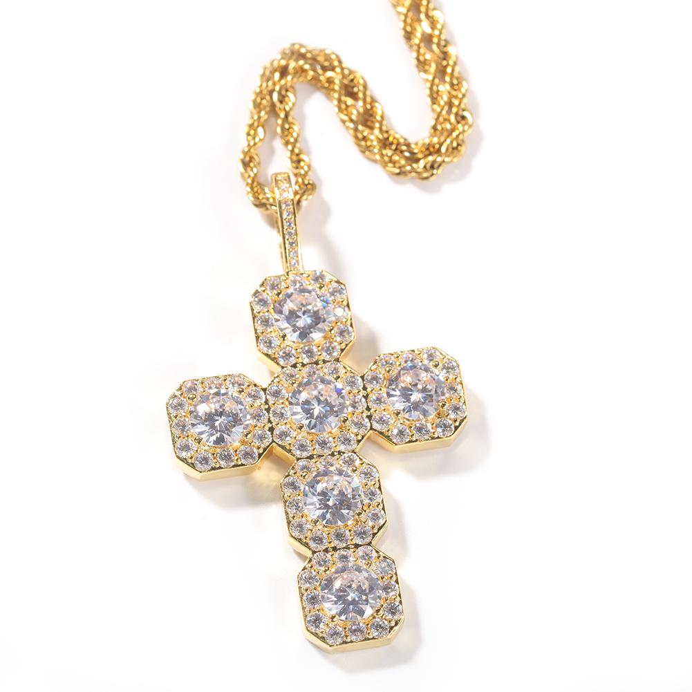 THE BLING KING Hiphop Baguettecz Crystal Zircon Stone Cross Pendant Necklace Iced Out Cubic Zirconia Jewelry Party Necklace Rope chain16inch