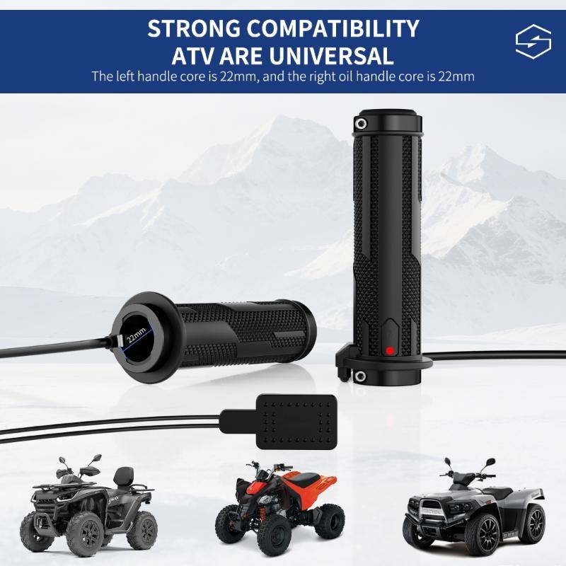 12 V Heated Handlebar Grip Set for Cold-Weather Handlebar Use with 5-Level Control, Previous-Setting Memory, 2-Clamp Structure, and Accessories