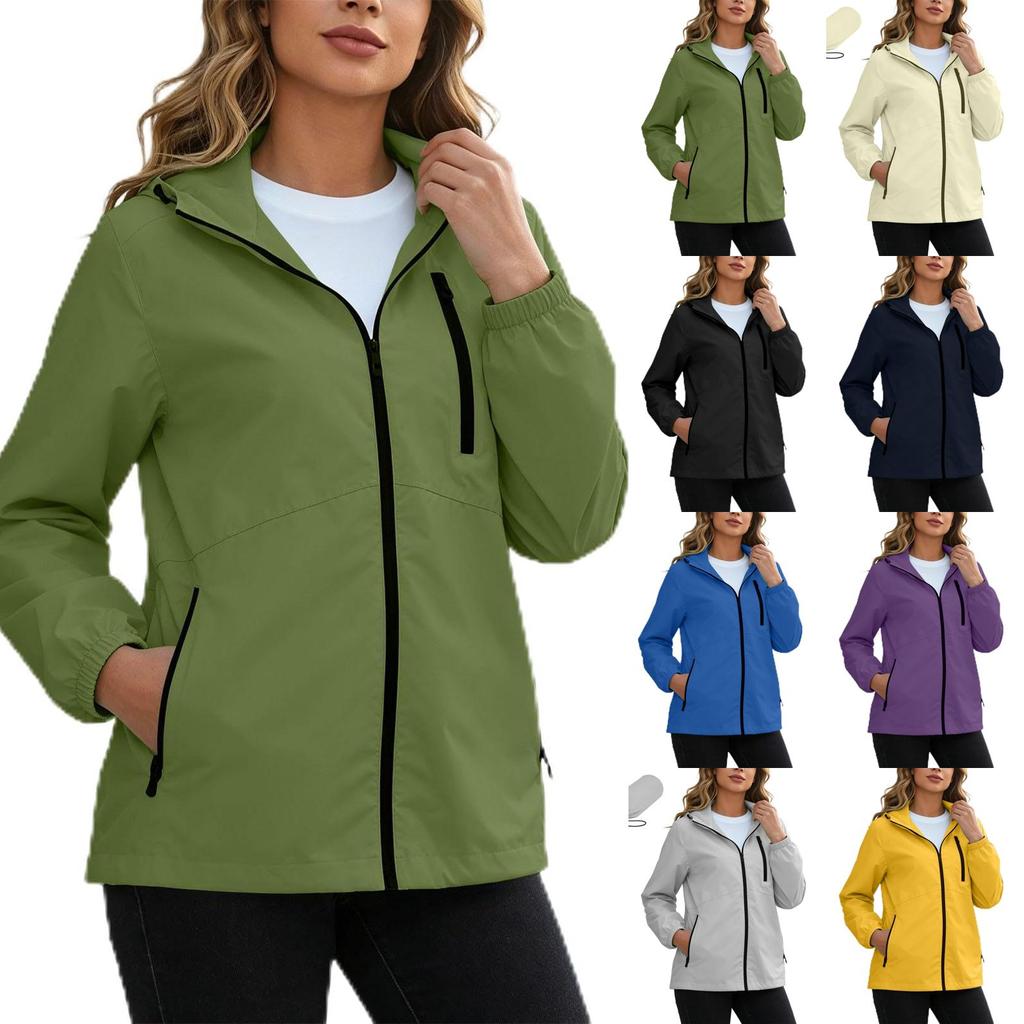 Women's Waterproof Windbreaker Jacket Hooded Outdoor Lightweight Zip Up Windproof Coat with Pockets for Hiking Camping