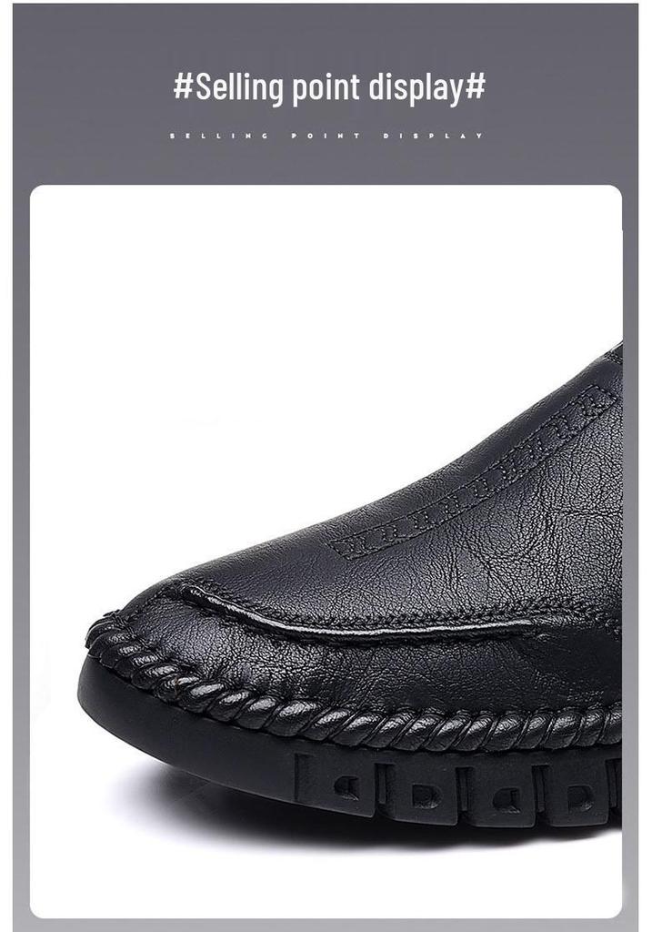 2025 Men’s Breathable Soft-Soled Slip-On Leather Business Casual Shoes - British Style, Low-Top.
