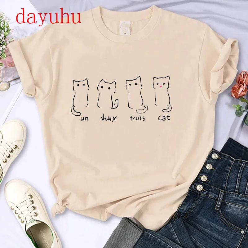 T-shirt Gatto Stile Chinoiserie Divertente Estiva Tendenza Retrò Cartone Animato Gattino Top Maglietta T-shirt Donna Design Amanti Casual Manica Corta