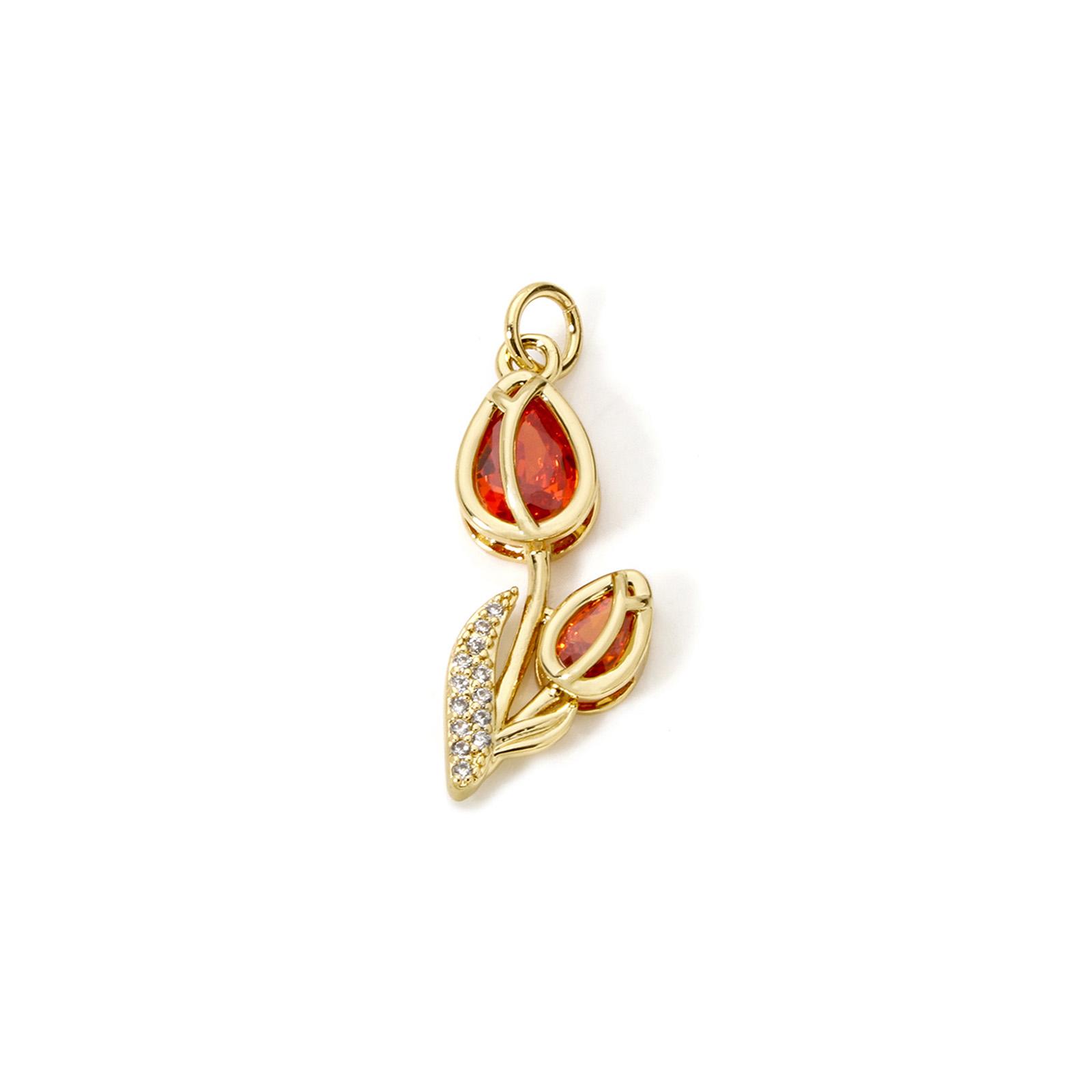 

Brass Flora Collection 18K Real Gold Plated Tulip Flower Micro Pave Charms Pendants For DIY Necklace Jewelry Making, 1 Piece