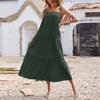 Women Adjustable Spaghetti Straps Sleeveless Dress Casual Loose Pleated Sling Beach Dress Long Dress