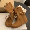 Retro Height Increasing Short Boots for Women Autumn Winter 2025 Round Toe Lace Up Thick Soled Modern Boots Western Cowboy Botas