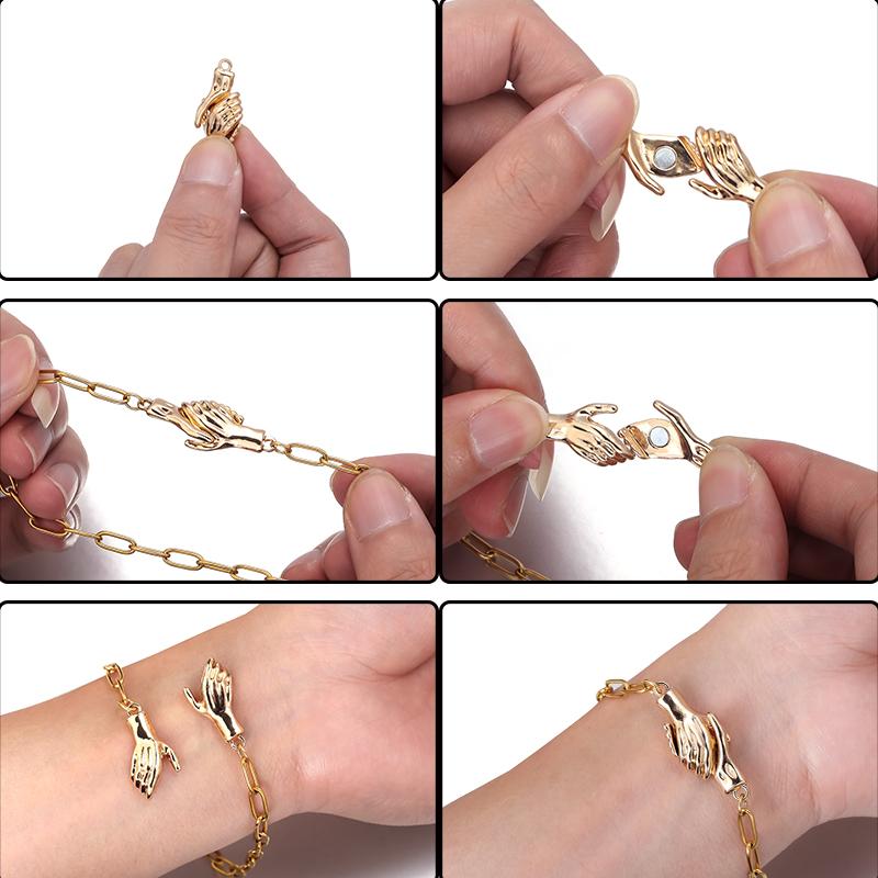 4pcs 32x12.5mm   Handshake Strong Magnetic Clasp Palm Shape Magnet End Clasp Couple Pendant Necklace For Jewelry Making DIY Charm Connector