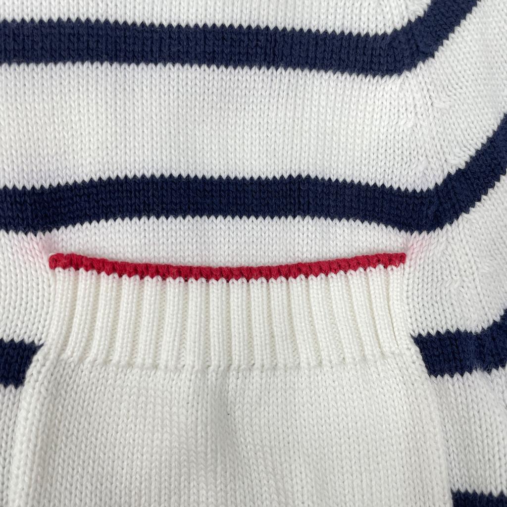 BRUNELLO CUCINELLI 2021 White Cotton Border Knit Sweater tops 46 White x navyUsed