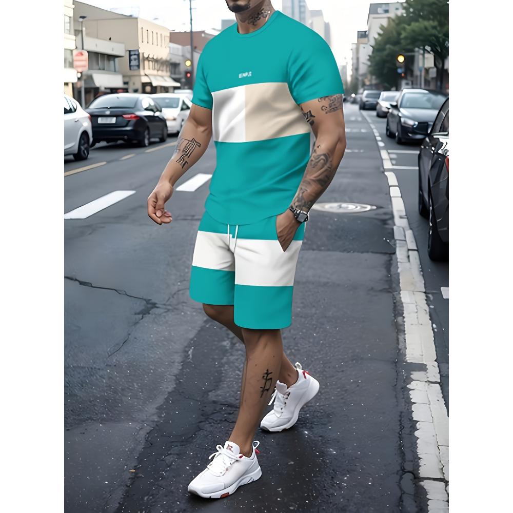 Herren Kurzarm-Shorts-Set Lässiger Mode-Sportanzug Einfache Bequeme Unisex Sportbekleidung