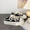 Milk white platform canvas shoes 2025 new summer new niche height increase casual board shoes pedal white shoes women's tide